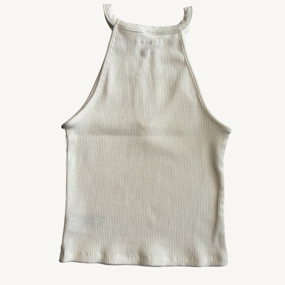 American Eagle Ribbed Cropped White Tank Top with Chest Keyhole Size Small - Picture 2 of 9